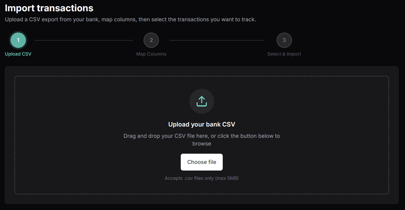 CSV import wizard with 3-step process